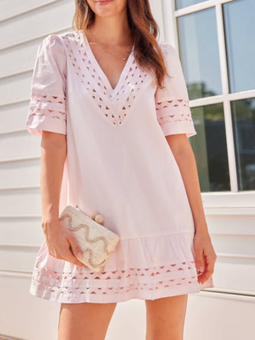 Sail to Sable Blush V-Neck Puff Sleeve Dress Size Large